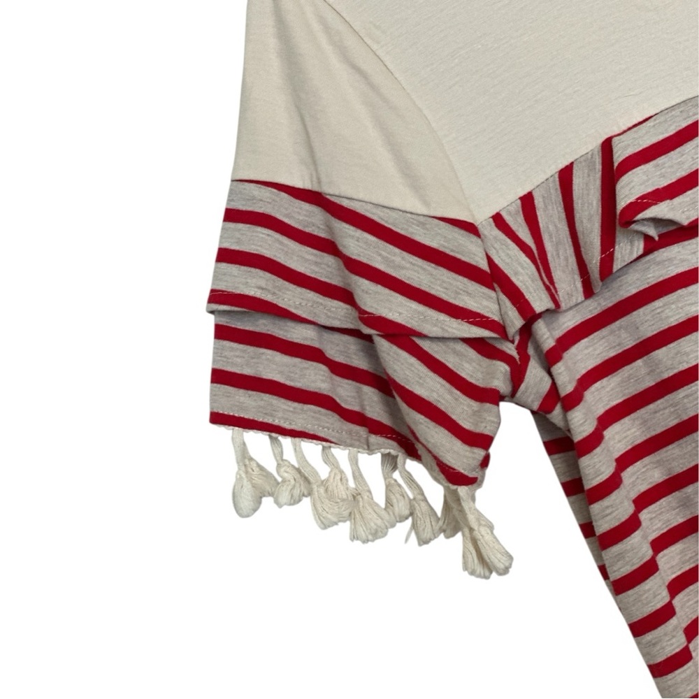 Umgee Red Cream Striped Boho Dress Small Tassel Trim NWOT Summer - Picture 7 of 10